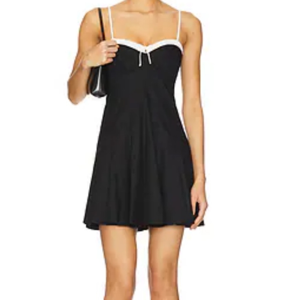 Elodie Hailey Black W/White Trim Women's Spaghetti Strap Mini Dress, Sz S